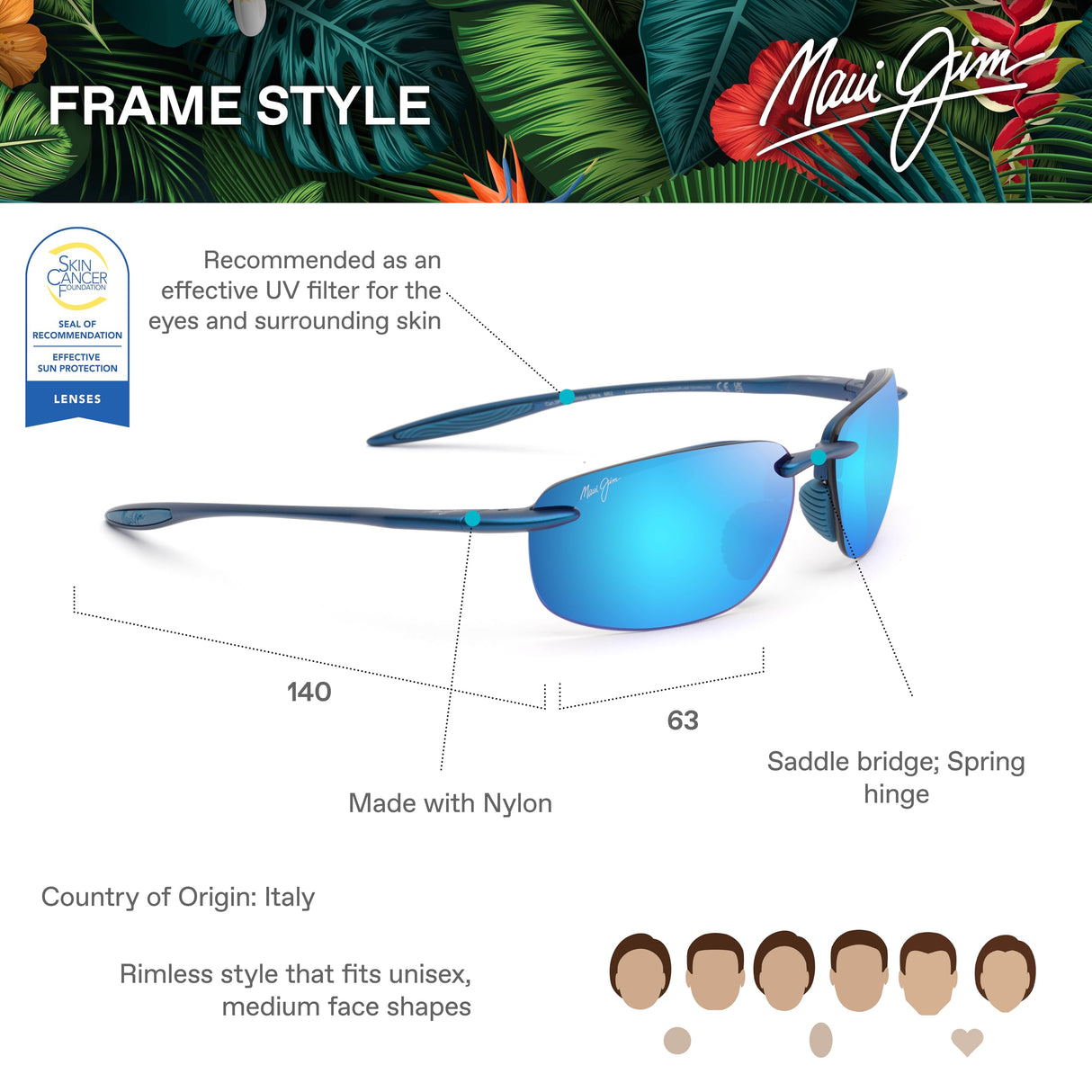 Maui Jim Hookipa Ultra Sunglasses, Metal Matte Blue, 63-15-140 Unisex Adulto