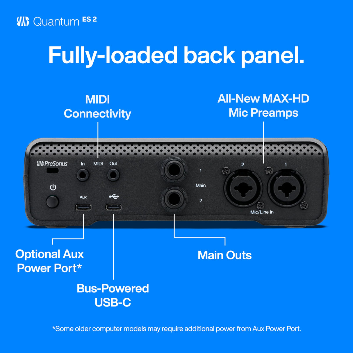 PreSonus Quantum ES 2 Interfaz de Audio USB-C, 2x2, 24-bit/192kHz con Preamplificadores MAX-HD y Software Studio One+