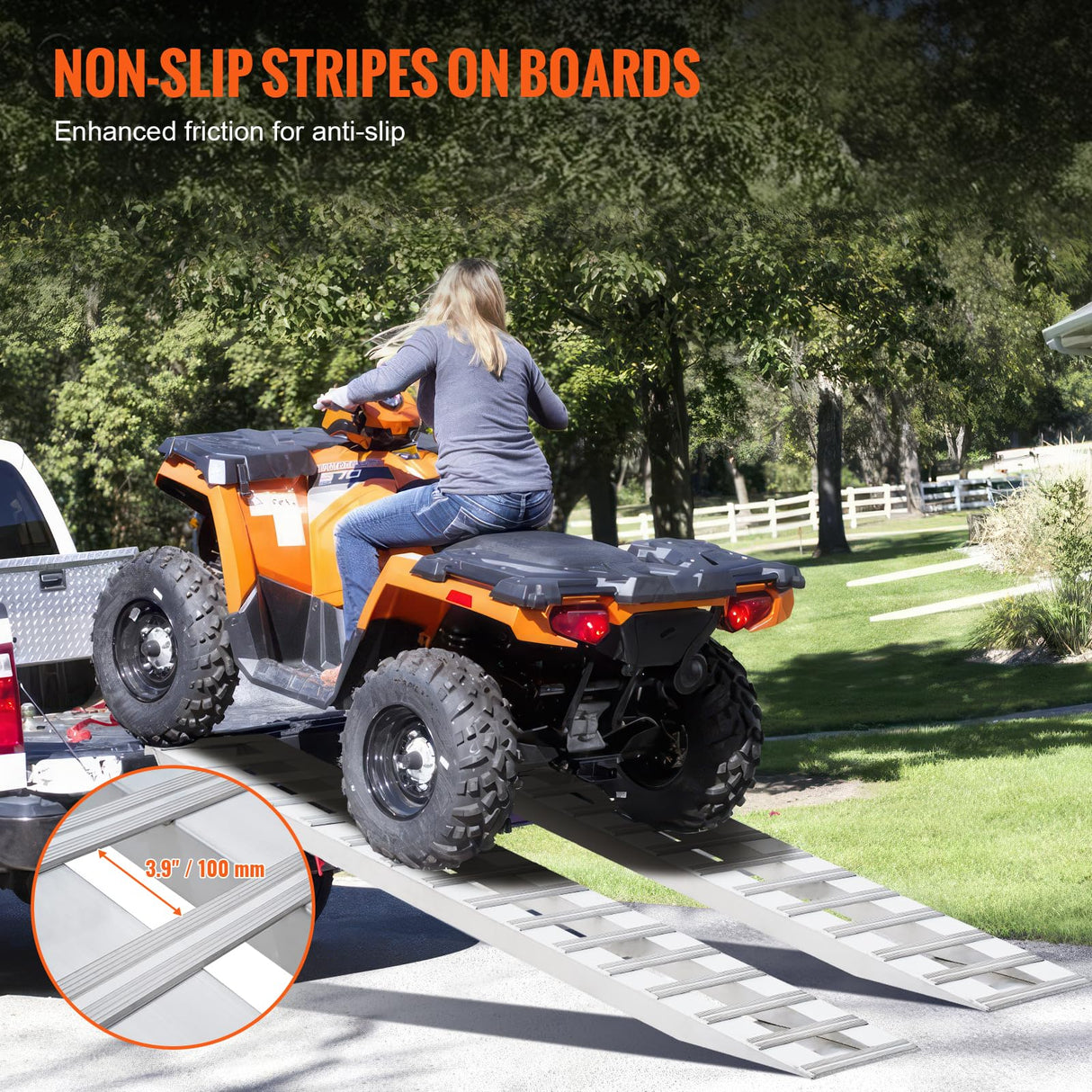 VEVOR Rampa de Carga de Aluminio 2 Piezas 240 x 38 cm Rampa de Acceso Capacidad de Carga de 2721,6 kg Ligera y Portátil para Motocicleta Todoterreno, Remolque, ATV, UTV, Tractor, Cortacésped