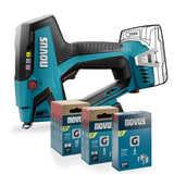 NOVUS TOOLS Juego de grapadora de batería J-551 con 9.800 grapas, para grapas de alambre plano de 6-14 mm y clavos de 16 mm, compatible con batería CAS de iones de litio de 18 V, sin batería ni