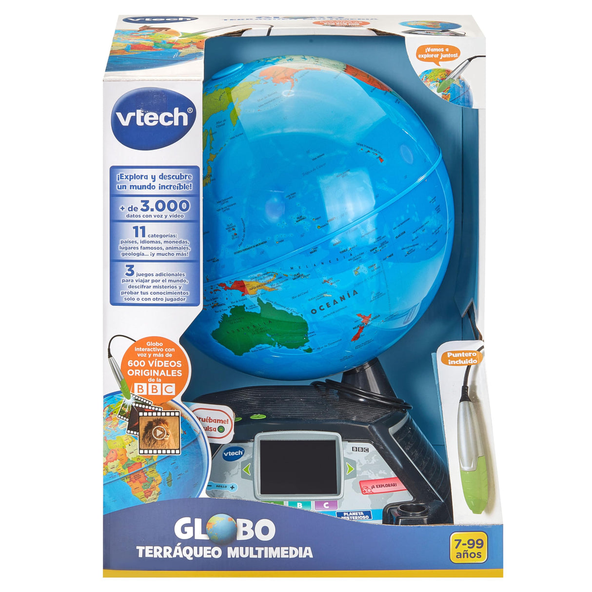 VTech - Globo terráqueo multimedia, el único con Pantalla LCD, +600 vídeos originales de la BBC, Regalo niños +7 años, Versión ESP