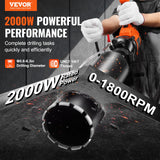 VEVOR Taladro de núcleo Portátil de 20-160 mm de Diámetro de Perforación con Soporte y Broca de Núcleo, Taladro de Núcleo de Hormigón de 2000 W, Uso Húmedo y Seco para Hormigón, Ladrillo, Mármol