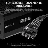 CORSAIR RM850e (2025) Fuente de alimentación ATX Totalmente Modular de bajo Ruido con Cable de 12V-2x6 - Compatible con ATX 3.1 y PCIe 5.1, eficiencia Cybenetics Gold, condensadores a 105°C - Negro