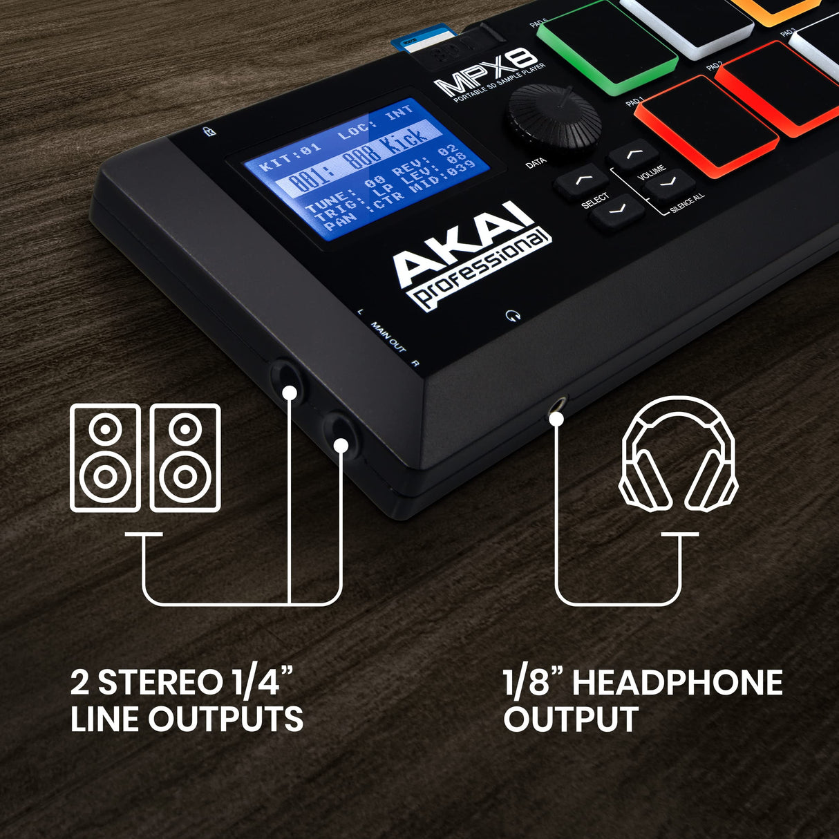 AKAI Professional MPX8 - Controlador USB MIDI y lanzador de samples portátil con 8 pads sensibles a la velocidad y ranura para tarjeta SD