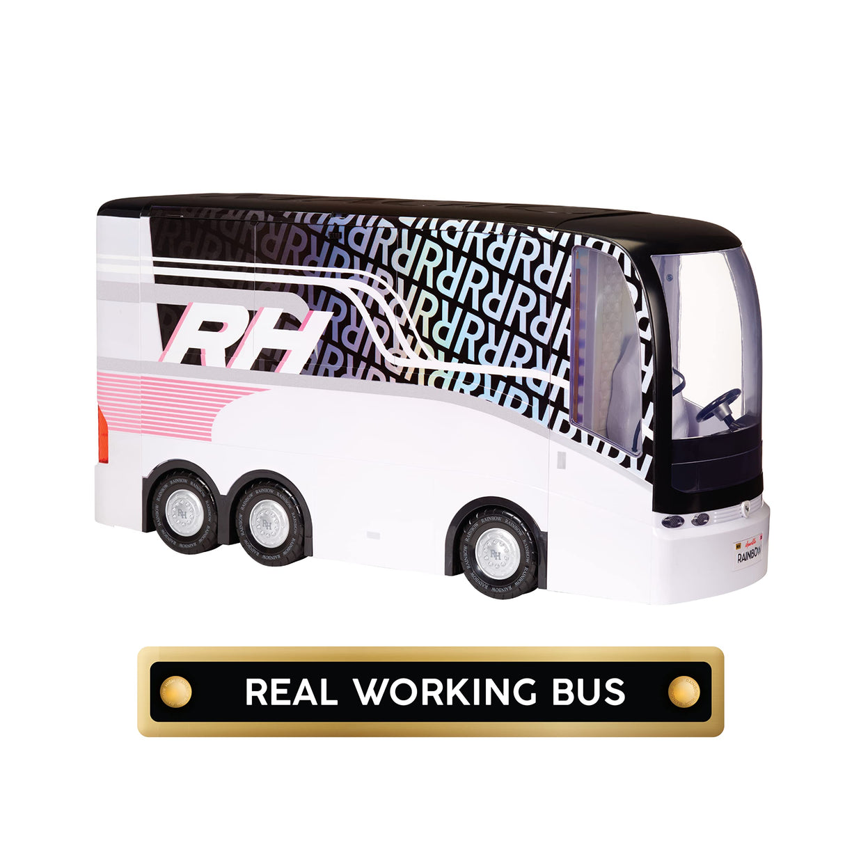 RAINBOW HIGH Rainbow Visions World Tour Autobús y Escenario 4-en-1 - Incluye Equipo de DJ, Luces Reales, camerino, Accesorios y Pilas - Edad: 6+ años