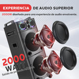 PYLE Altavoz Bluetooth, PA, 2000W, Portatil, Recargable, Exteriores, Subwoofer de 10”, Tweeter de 1”, función de grabación, micrófono, Luces de Fiesta, Radio USB/SD