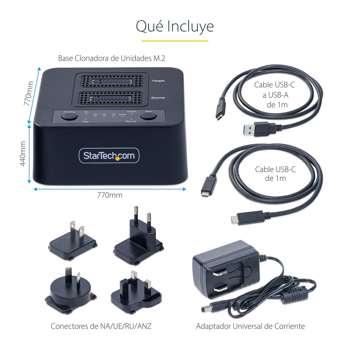 StarTech.com Dock Clonador Autónomo 1:1 de NVMe M.2-90GBpm - USB-C 3.2 de 20Gbps - Docking Station USB Tipo C de 2 Bahías