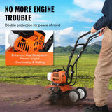 VEVOR Motocultor Térmico con Motor de Gasolina de 43 CC de 2 Tiempos con 4 Púas Delanteras Ajustables de Acero Ruedas Grandes Fácil Instalación Cultivador de Tierra para Huerta, Jardinera, Campos