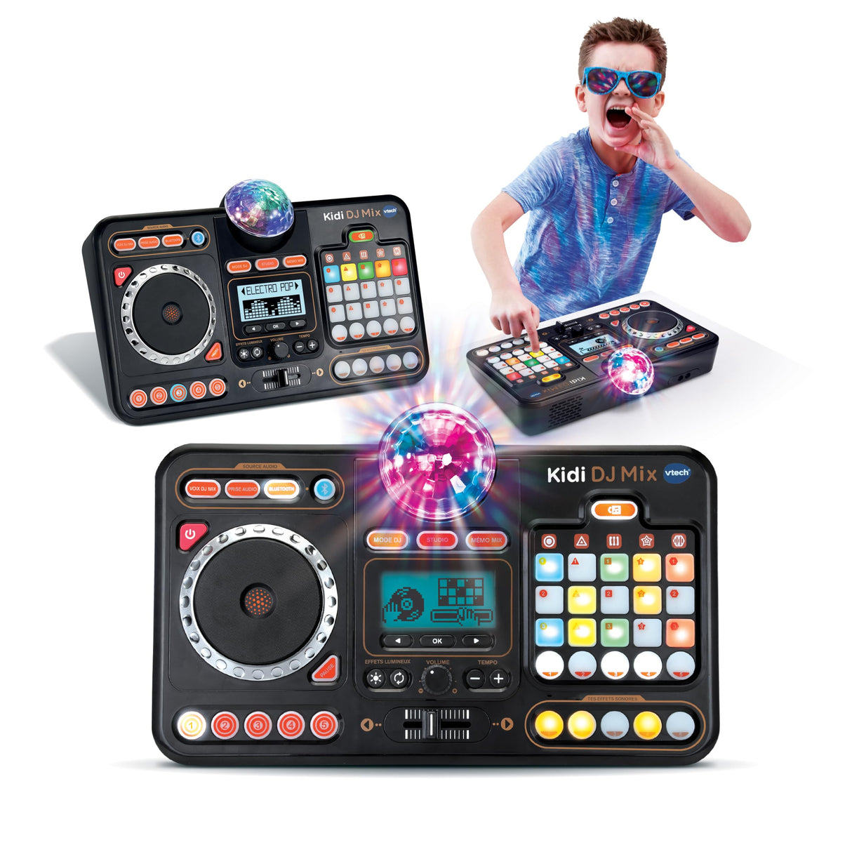 VTech - Kidi DJ Mix, Mesa de mezclas electrónica para niños 10 en 1, Bluetooth, Efectos de sonido, Luces, Bola de discoteca, Aprendizajes y juegos, Regalo para niños +6 años, Versión ESP