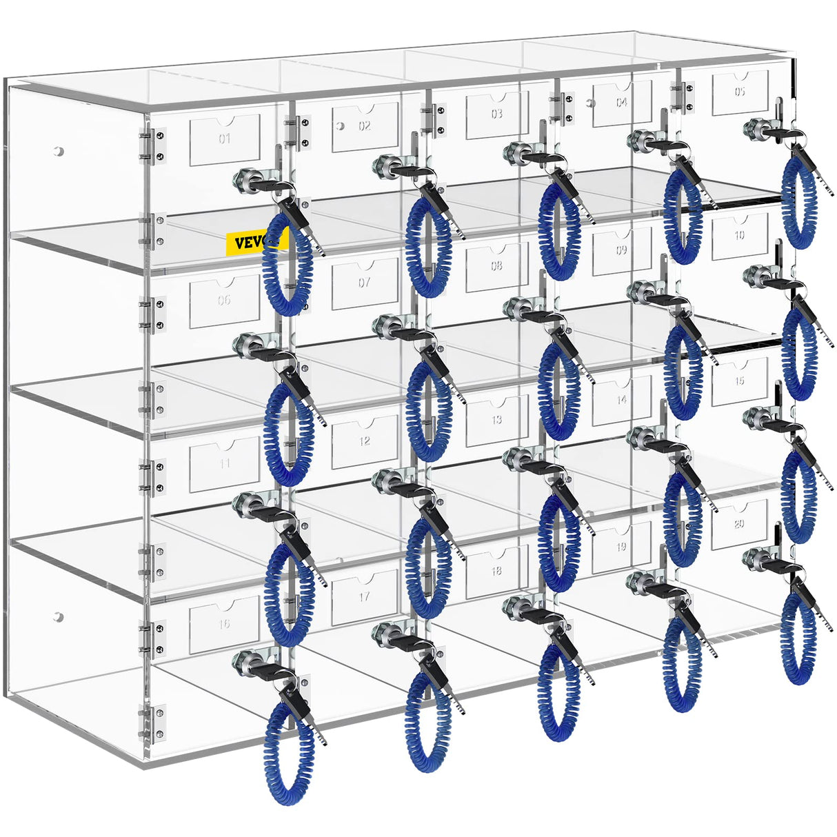 VEVOR Casillero de Almacenamiento para teléfono móvil, Cabina telefónica de acrílico con Cerradura, 20 Ranuras, 53x18x42,5 cm, gabinete de Almacenamiento para teléfono con Llaves, Sala de reuniones