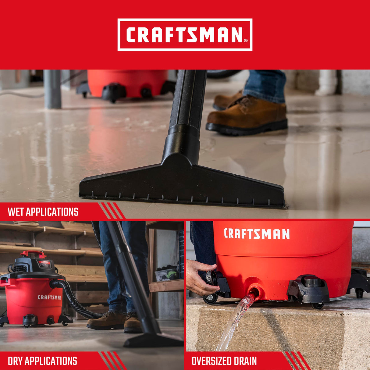 CRAFTSMAN CMXEVBE18595 Aspiradora húmeda y Seca de 16 galones, 6.5 CV, aspiradora Resistente con 4 Bolsas de Recogida de Polvo y Accesorios