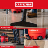 CRAFTSMAN CMXEVBE18595 Aspiradora húmeda y Seca de 16 galones, 6.5 CV, aspiradora Resistente con 4 Bolsas de Recogida de Polvo y Accesorios