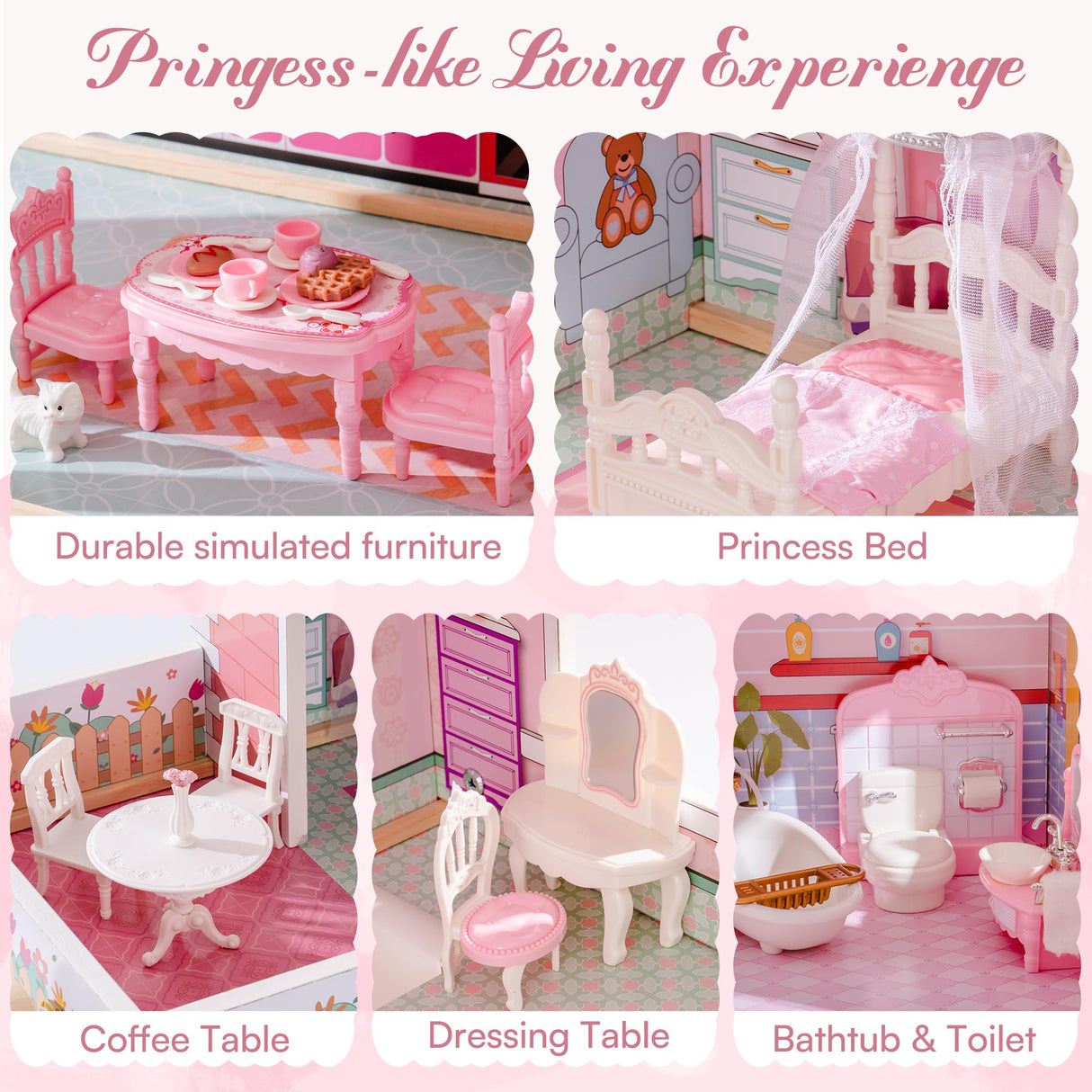 ROBUD Casa de muñecas de Madera para niños, casa de muñecas Regalo para niñas y niños de 3, 4, 5, 6 años