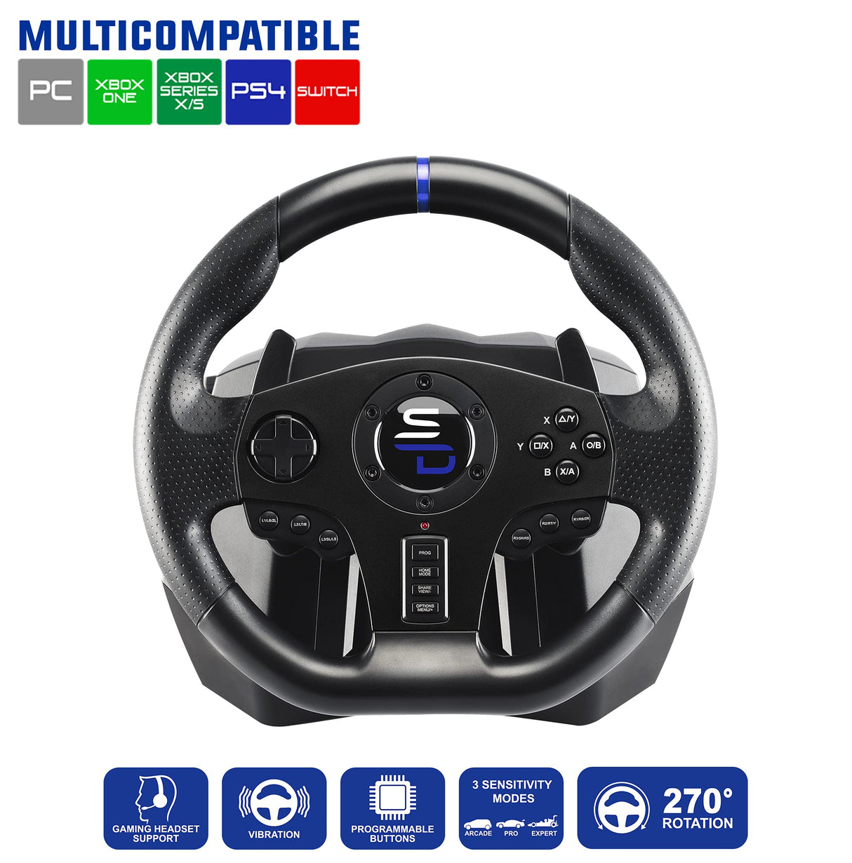 Subsonic - Superdrive, Volante De Carreras Sv750 Con Pedal, Cambio Y Vibración, Xbox Serie X/S, Ps4, Xbox One, Switch, Ps3, Pc (Programable Para Todos Los Juegos), Xbox Series X