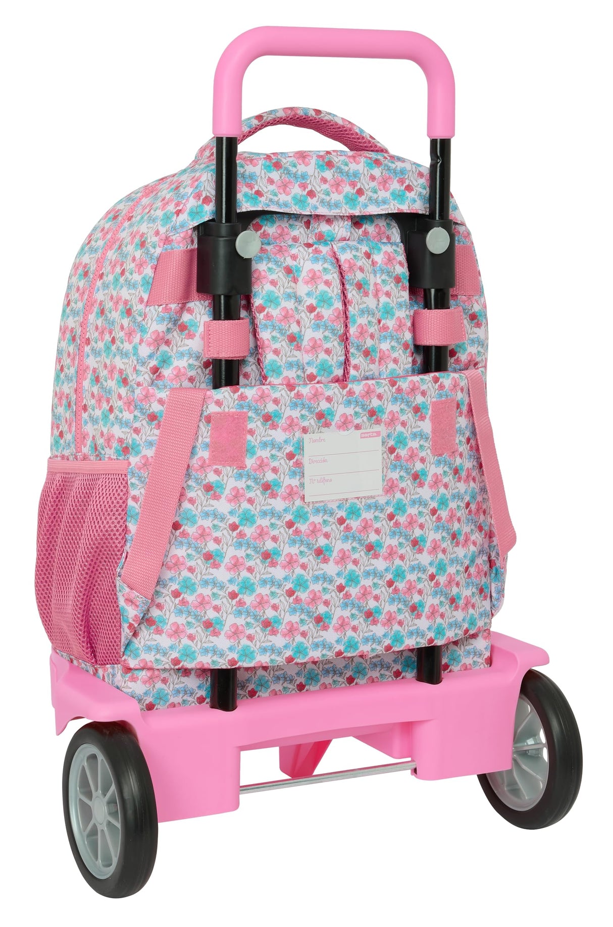 Safta MOOS FLORES - Mochila Grande con Ruedas, Compact Evolución, Extraíble, Ideal para Niños de Diferentes Edades, Cómoda y Versátil, Calidad y Resistencia, 33x22x45 cm, Color Multicolor
