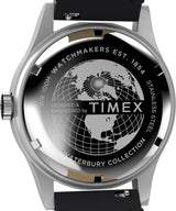 Timex Waterbury - Reloj de 39 mm para hombre, correa de liberación rápida de cuero negro de dos piezas, esfera negra, caja de acero inoxidable TW2W14700