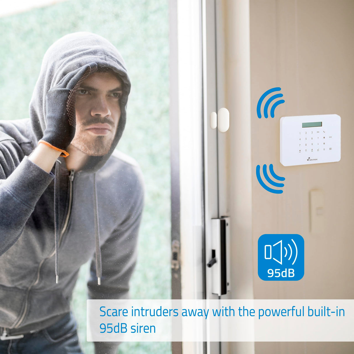Nivian - Sistema de Alarma para Casa y Negocios Sin Cuotas Mensuales | Kit de Alarma WiFi/gsm | Control Remoto a través de App Tuya | Fácil Instalación Sin Cables | hasta 60 detectores