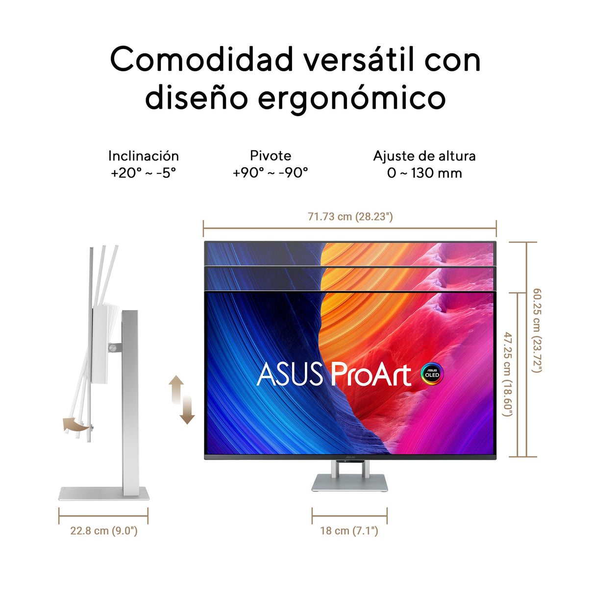 ASUS ProArt Display OLED PA32UCDM Monitor Profesional de 32 Pulgadas, 4K UHD 3840x2160, QD-OLED, Ultrafino, 240Hz, 0.1ms, HDR-10, HLG, 99% DCI-P3, Thunderbolt 4, Calman Ready, ColorSpace