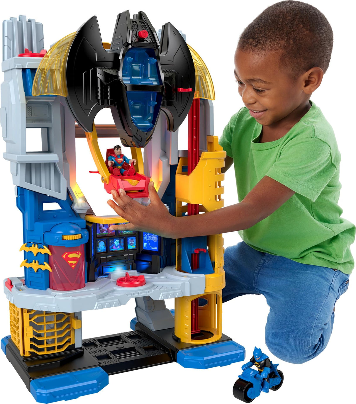 Fisher-Price Imaginext DC Super Friends Cuartel definitivo Set de Juego con Figuras Batman y Superman y Accesorios, Juguete +3 años (Mattel HNW08)
