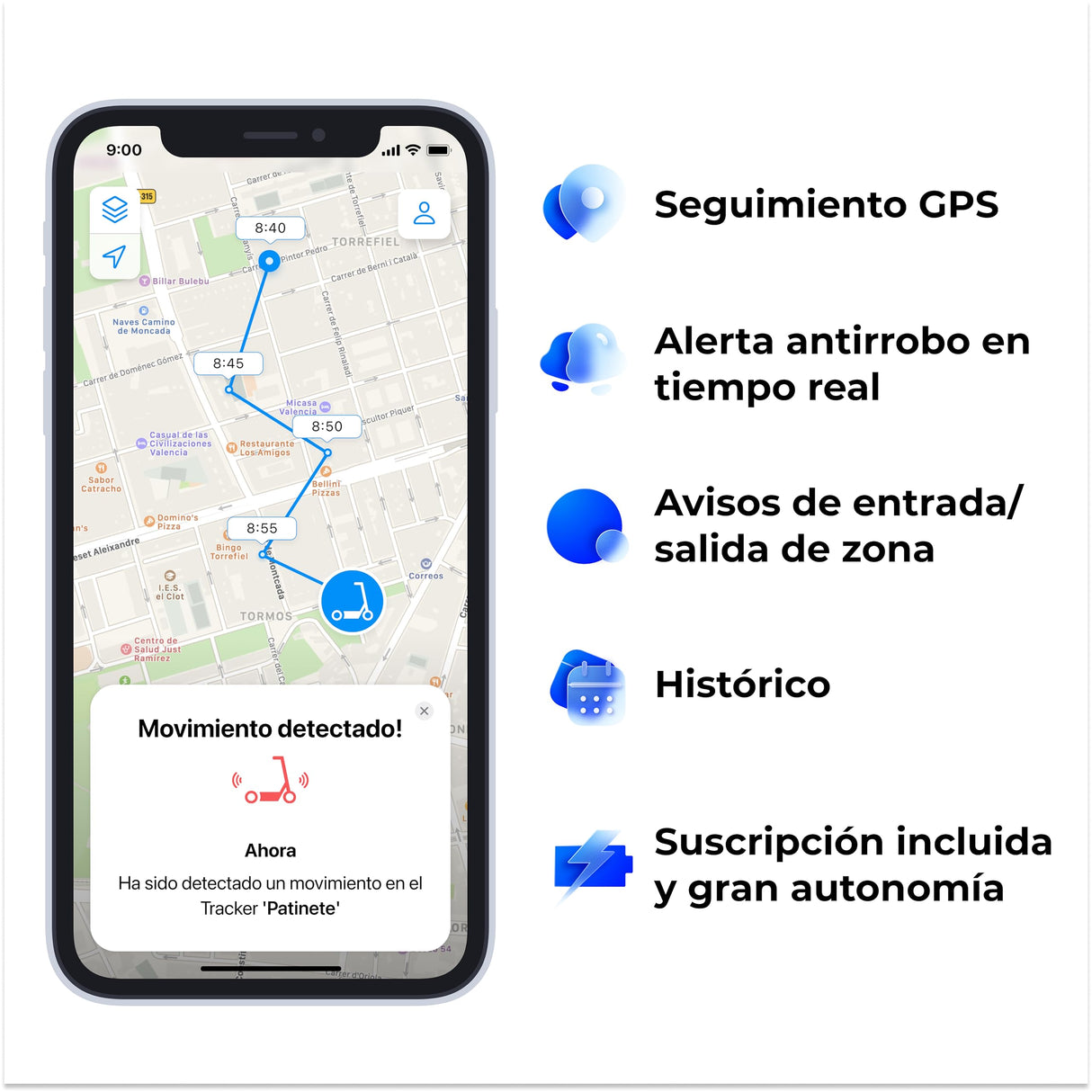 Invoxia Bike Tracker, Localizador GPS Antirrobo para Bicicleta, Negro, Suscripción de 3 años Incluida
