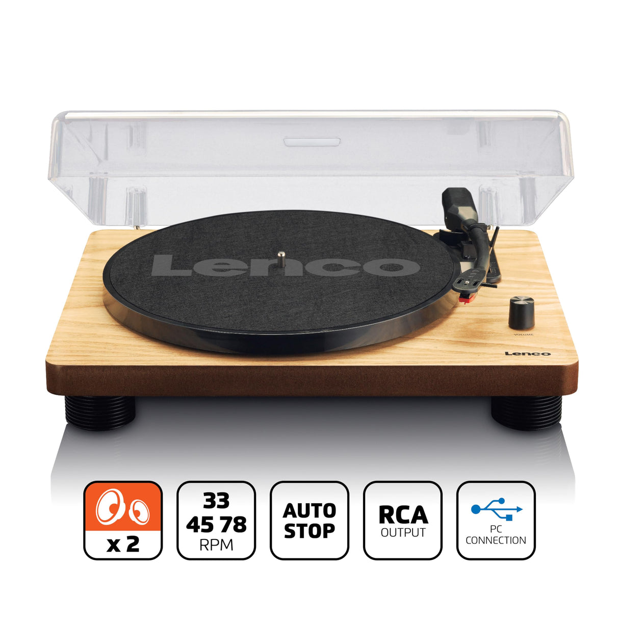Lenco LS-50 Giradiscos de vinilo con caja de madera y altavoz, USB, conversión de vinilo a digital, cubierta protectora, transmisión por correa, 2 x Stylus (aguja)