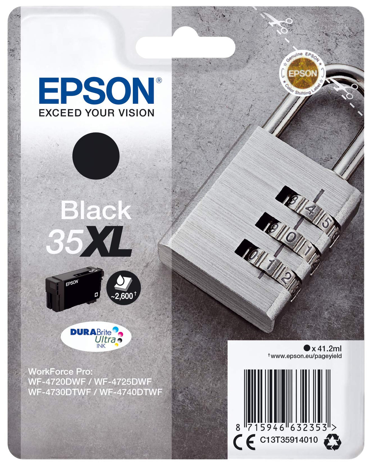 Epson 35XL DURABrite Ultra Ink - Cartucho de tinta para impresoras (Original, Tinta a base de pigmentos, Negro, 1 unidad)