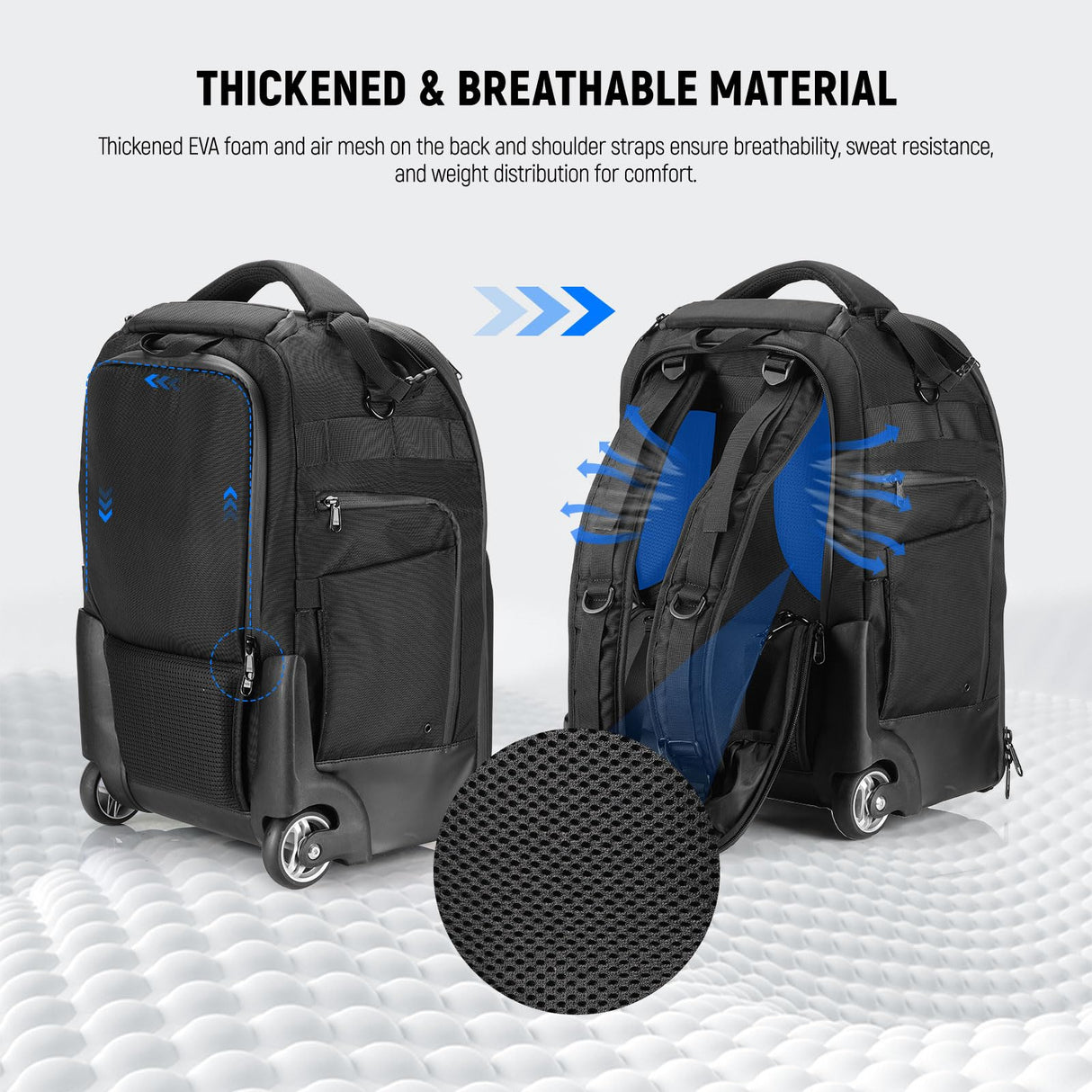 NEEWER 2 en 1 Mochila con Ruedas para Cámara con Divisor Prueba de Golpe,Asa Retráctil, Cinturilla, Funda para Lluvia, Mochila de Mano para Cámara, Trípode, Flash, Lente, Portátil, Color Negro, PB027