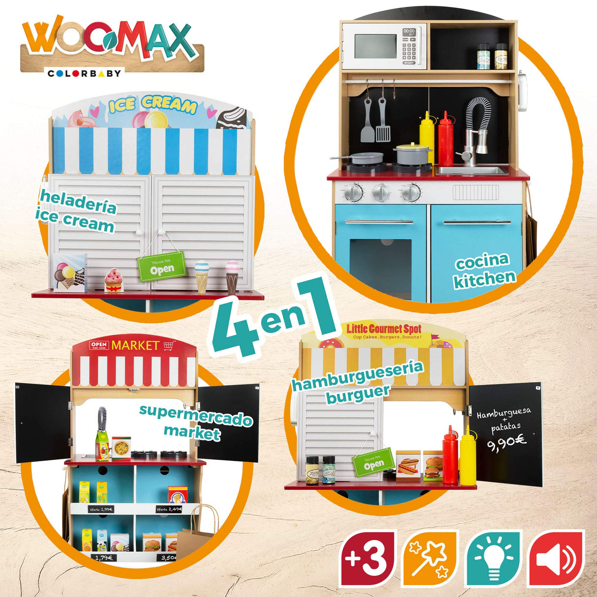 Play & Learn - Heladería con Cocinita de Madera (ColorBaby 85290)