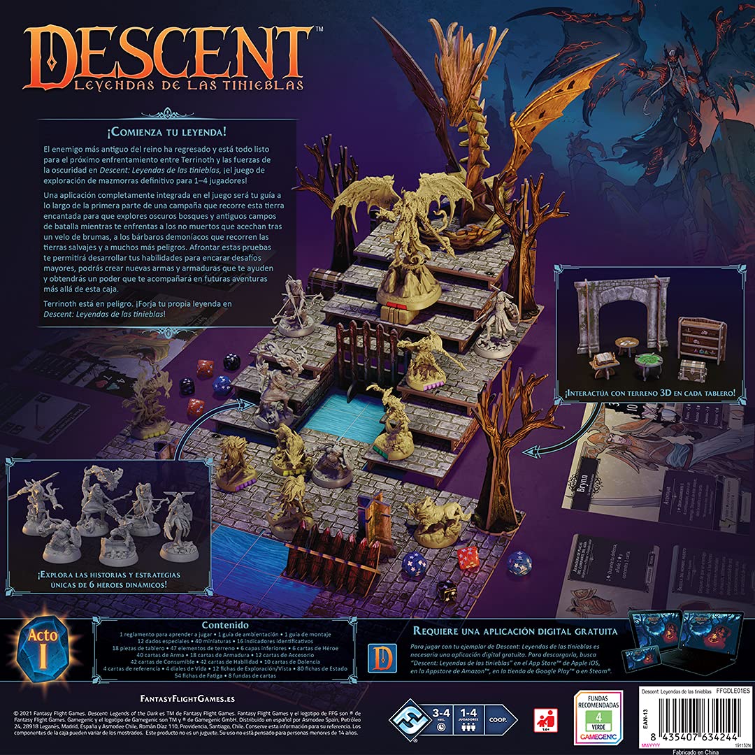 Fantasy Flight Games | Descent: Leyendas de las tinieblas | Juego de Mesa Cooperativo de Aventuras para Adultos y Jóvenes | A Partir de 14 Años | De 1 a 4 Jugadores | 3-4 Horas por Partida | Español
