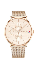 Tommy Hilfiger Reloj Analógico de Cuarzo Multifunción para Mujer con Correa de Malla de Acero Inoxidable de Oro Rosa - 1781944
