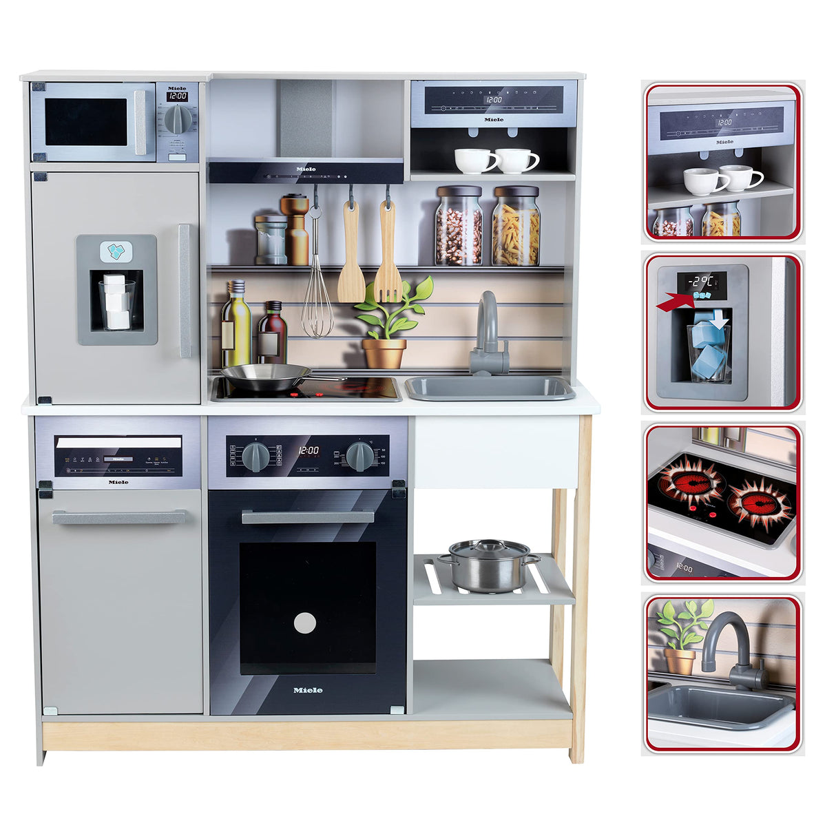 Theo Klein 7194 Miele Family Kitchen I Wood kitchen with Stove Including Light and Sound Function I Accessories to Play I Toys for Children Aged 3 and over