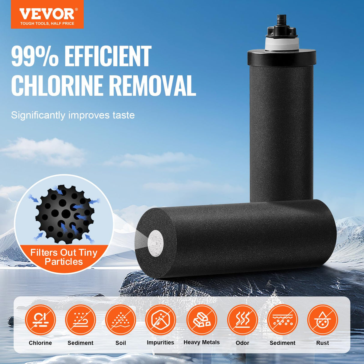 VEVOR Sistema de Filtración de Agua por Gravedad 8,5 L Sistema de Encimera Acero Inoxidable Reduce Plomo y hasta 99% de Cloro con 2 Filtros de Carbón y Grifo Nivel de Agua Visible para Camping