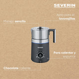 SEVERIN Espumador de leche por inducción Spuma 700, espumador eléctrico que no quema la leche, jarra espumadora apta para el lavavajillas, acero inoxidable/negro mate, SM 3586