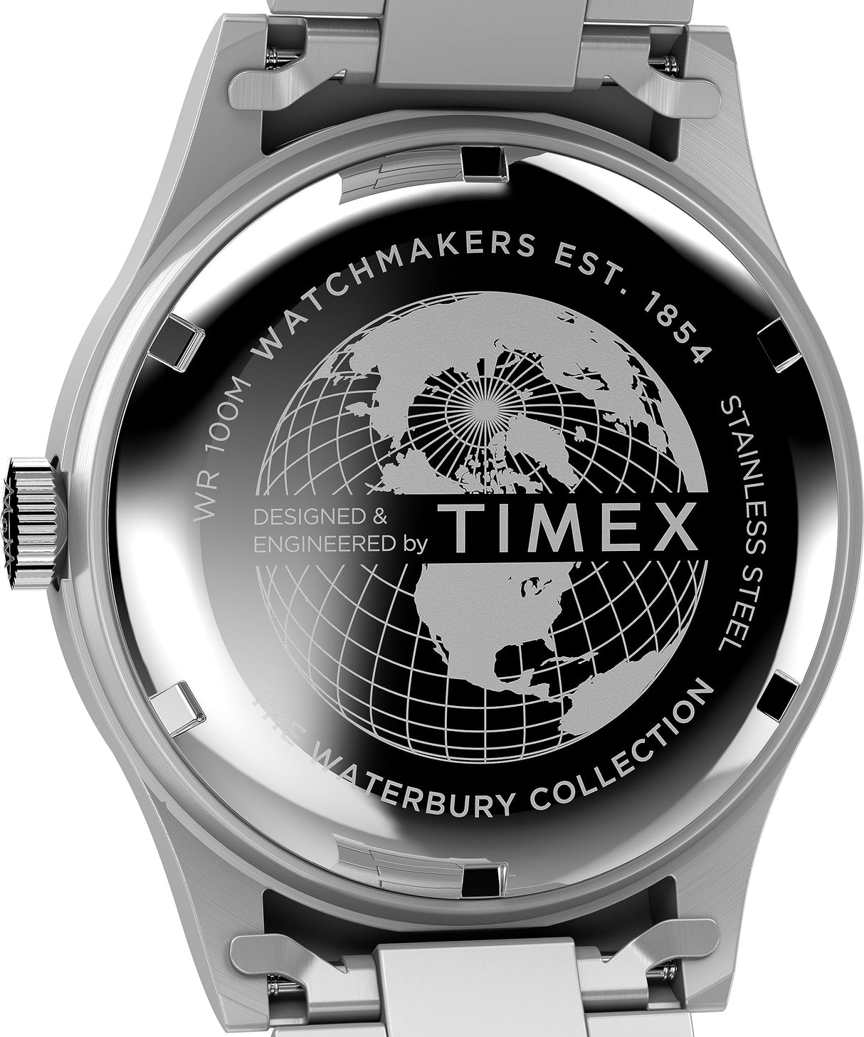 Timex Waterbury - Reloj de 39 mm para hombre, acero inoxidable, correa de acero inoxidable, esfera negra, caja de acero inoxidable TW2W14800