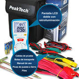 PeakTech 2700 - Probador Digital con Pantalla LCD Doble y 2 Varillas, Resistencia a Tierra, Ac/Dc, Tuv/Gs, Retención de Datos, Desconexión Automática, Puesta a Cero Automática - Cat III 1000 V