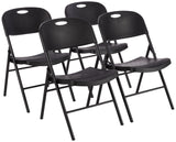 Amazon Basics Juego de 4 sillas plegables de plástico y metal, sillas de camping, sillas de cocina, para interiores y exteriores, color negro, hasta 158 kg