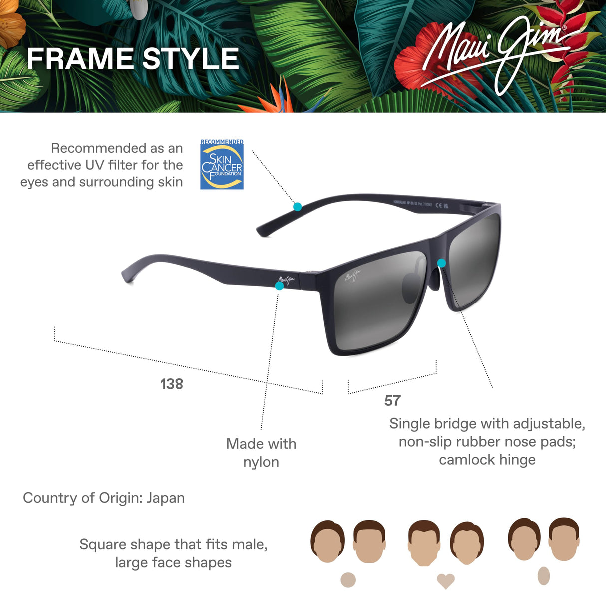 Maui Jim Honokalani Gafas, Matte Black, 57-16-145 Unisex Adulto