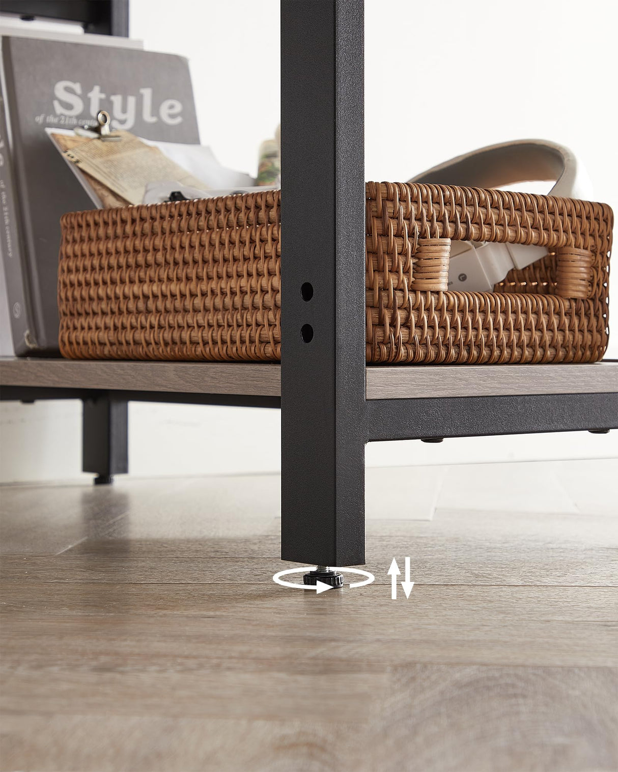 VASAGLE Escritorio, Mesa de Ordenador, con 2 Estante a la Izquierda o a la Derecha, para Oficina, Dormitorio, Estructura de Acero, Industrial, Greige y Negro LWD47MB