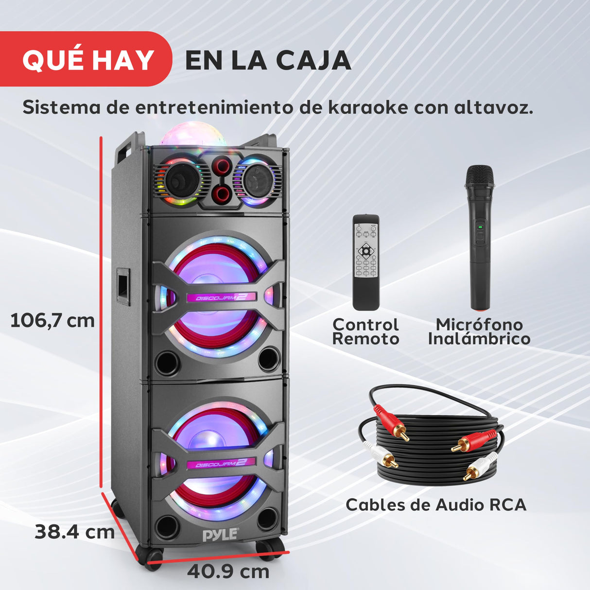 PYLE Altavoz Bluetooth, PA, 2000W, Portatil, Recargable, Exteriores, Subwoofer de 10”, Tweeter de 1”, función de grabación, micrófono, Luces de Fiesta, Radio USB/SD