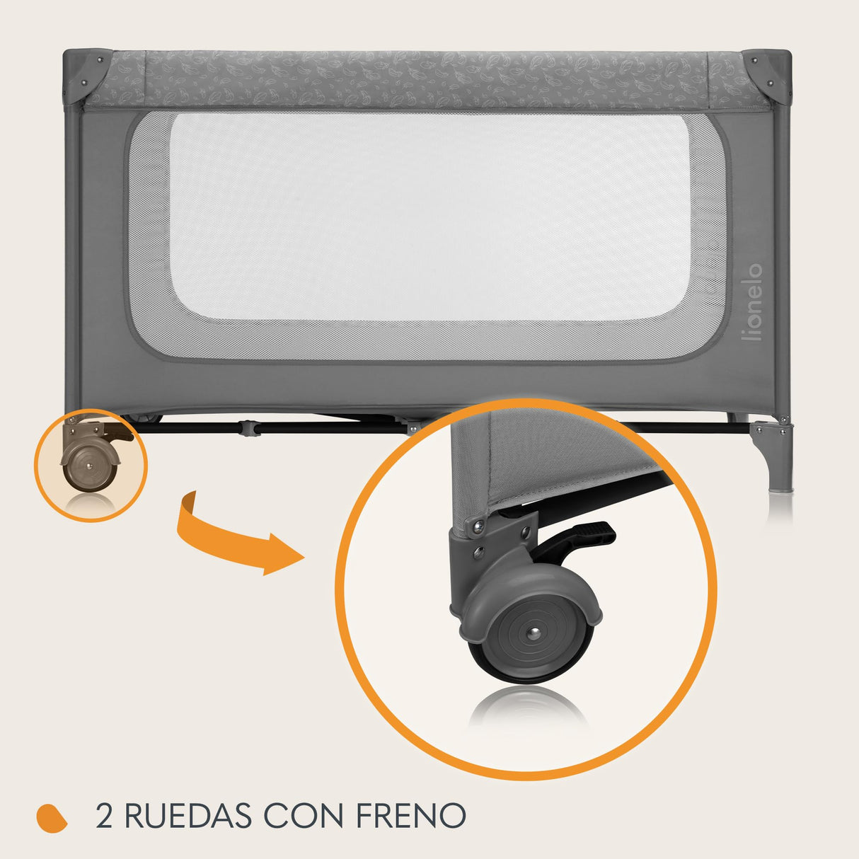 lionelo Jasmin Easy FoldCuna de Viaje para Niños de hasta 15 kg de 0 a 36 Meses Colchón de Espuma T25, 2 Niveles de Altura, Easy Fold, Entrada Lateral, Ruedas (Grey Stone)