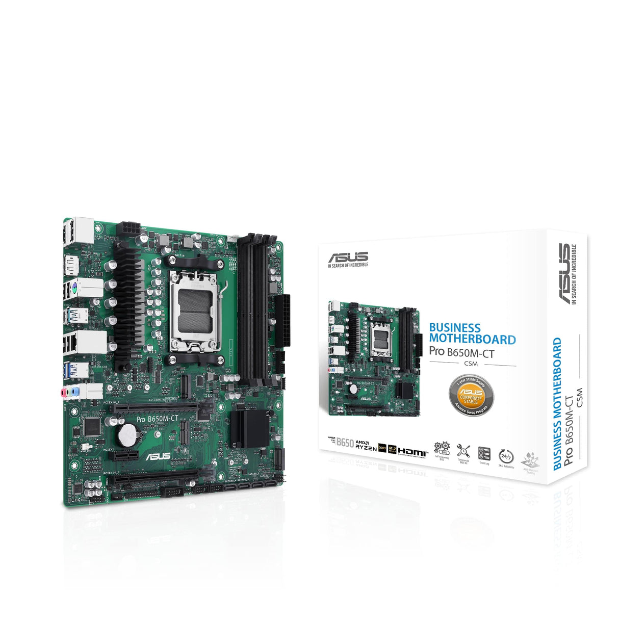 ASUS Pro B650M-CT-CSM Business - Placa Base AMD AM5 (Ryzen 7000, Memoria Micro-ATX, Memoria DDR5, PCIe 5.0, USB 3.2 Gen 2, Kit de BIOS Comercial)