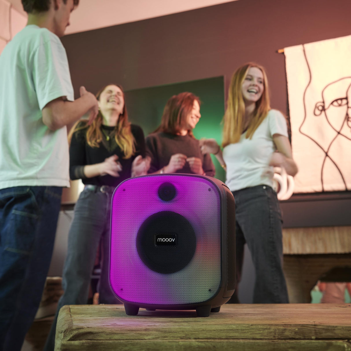mooov 477370 - Altavoz Bluetooth Potente 200W Musicales, TWS, portátil, 6 Efectos LED, Tomas USB, microSD, Entrada para Micro