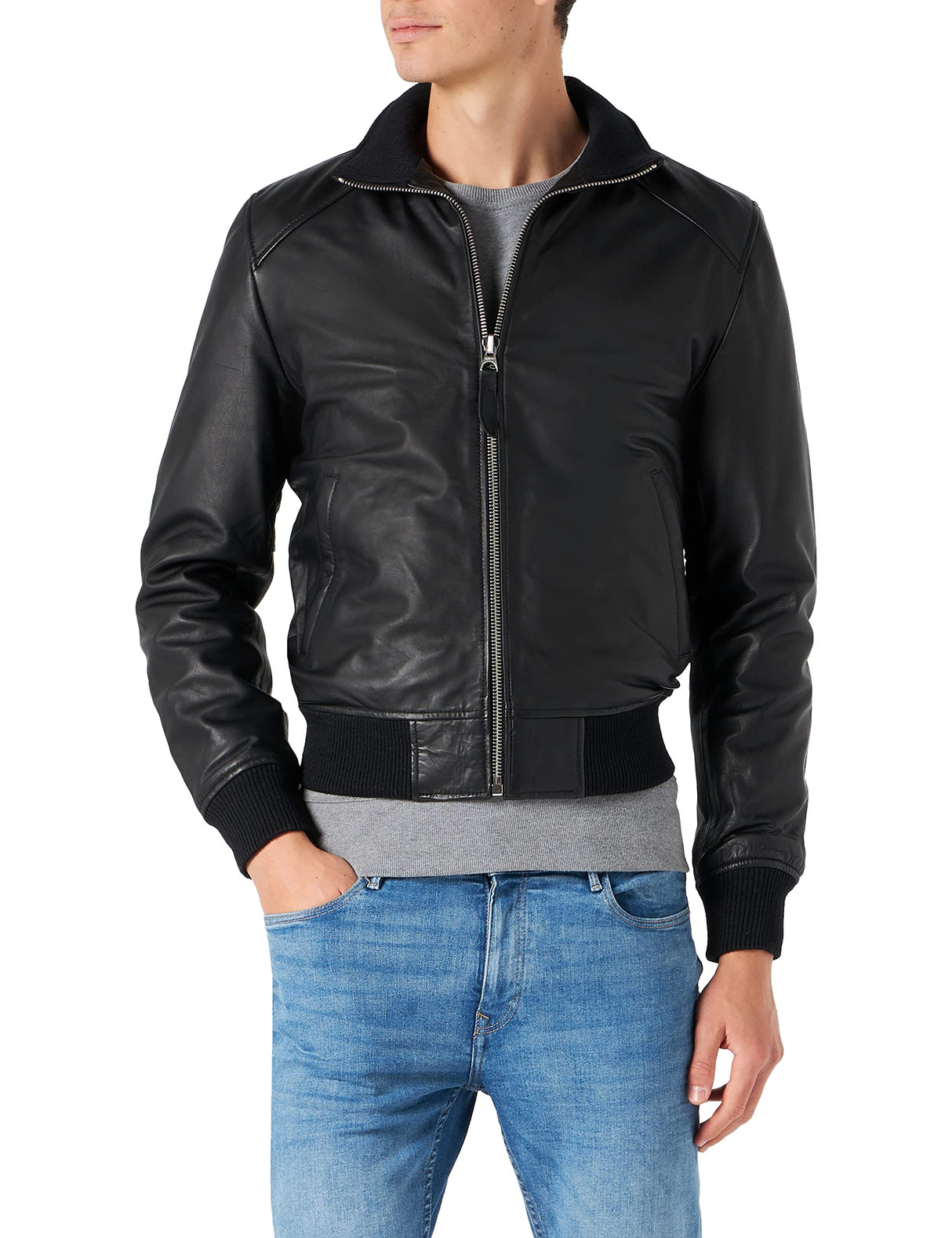 Schott NYC Lcfresno Chaqueta clásica con Cuello en el Lado Lateral, Negro, S Unisex Adulto