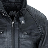 URBAN 5884 Chaqueta de cuero para hombre, SKIMO, Piel de Oveja Genuina, Cazadora Piel Hombre Estilo Motero, 8 bolsillos, Hecha a Mano, Suave y Duradera, Negro, L