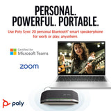 Altavoz manos libres Bluetooth portátil personal Poly Sync 20 (Plantronics) - Larga duración de la batería - Reducción del ruido o de ecos, Funciona: Teams (certificado), Zoom, PC, teléfonos celulares
