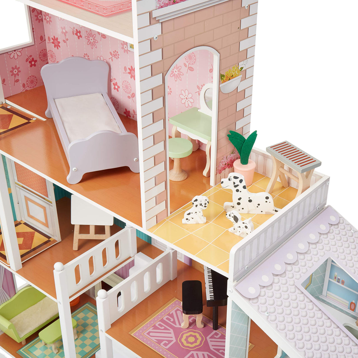 Amazon Basics - Casa de muñecas de madera y 4 pisos y muebles para muñecas de 30.48 cm