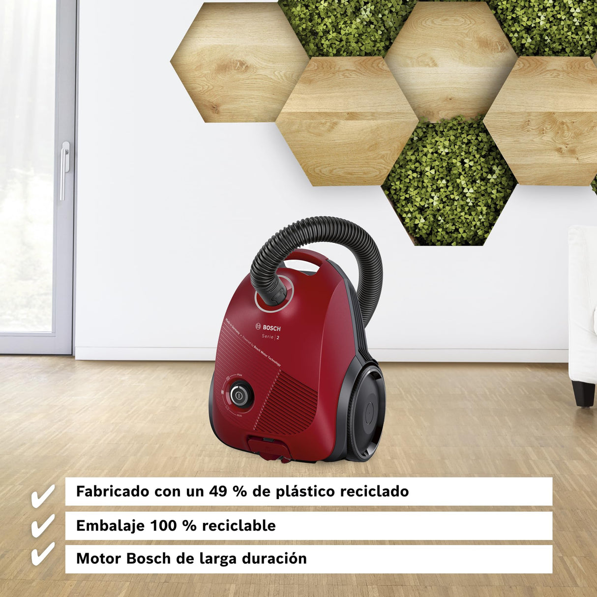 Bosch - Aspirador con Bolsa, Serie 2, Ligero, 3,5 litros, Rojo, BGBS2RD1