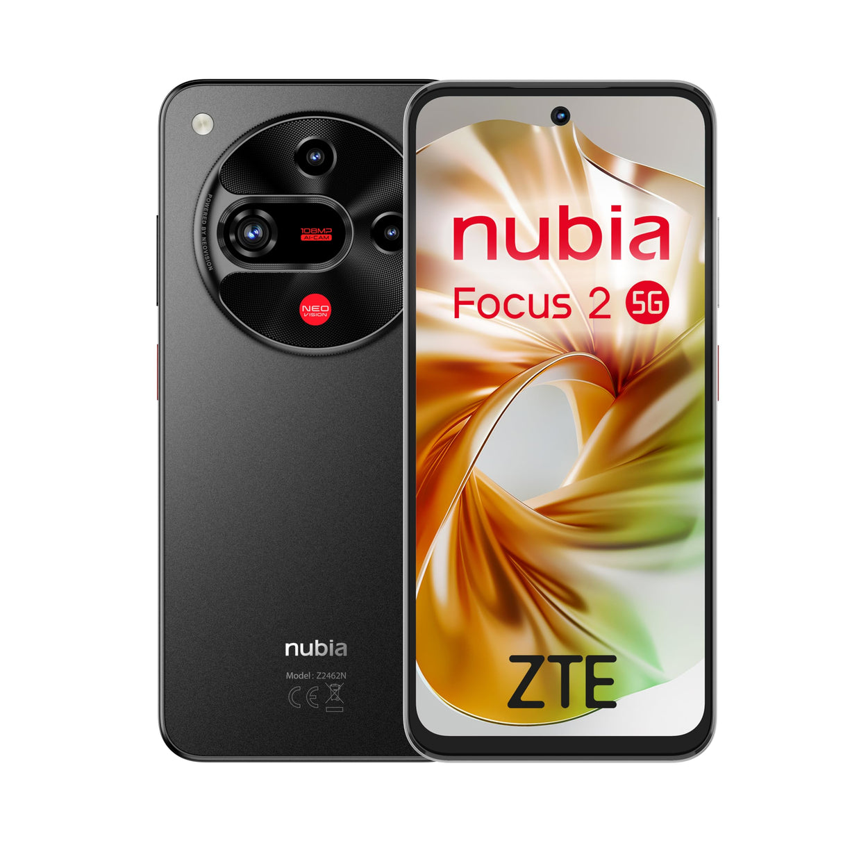 ZTE Nubia Focus 2 5G, Smartphone Libre con IA, 8GB+256GB, Pantalla 6,7" HD+ 120Hz, Cámara 108MP, Batería 5000mAh, Carga Rápida 18W, Android 15, Incluye Funda y Protector, Negro