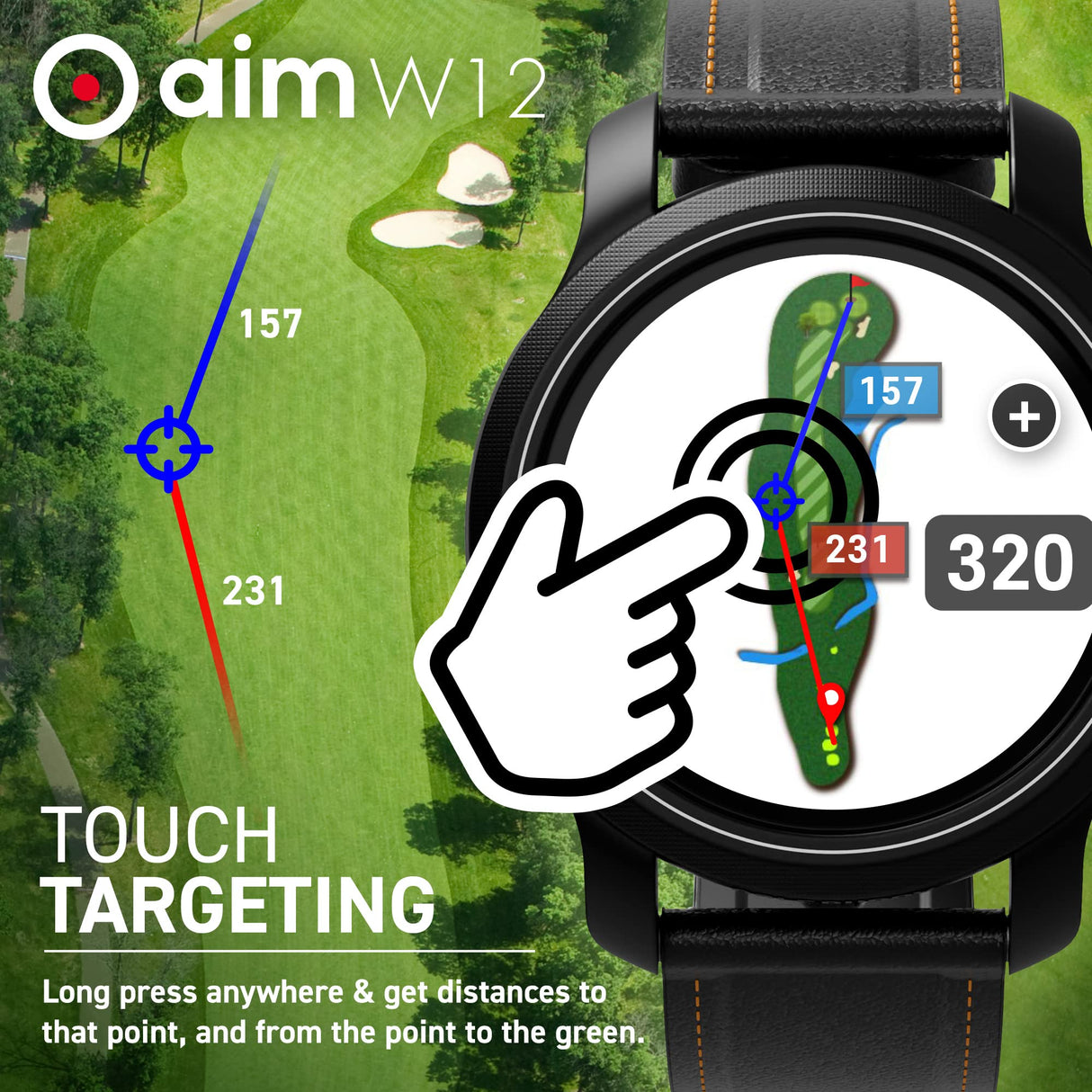 GolfBuddy Aim W12 - Reloj de Golf GPS con Pantalla táctil a Todo Color, ondulación Verde, Vista previa de Agujeros, Forma más Inteligente de Jugar
