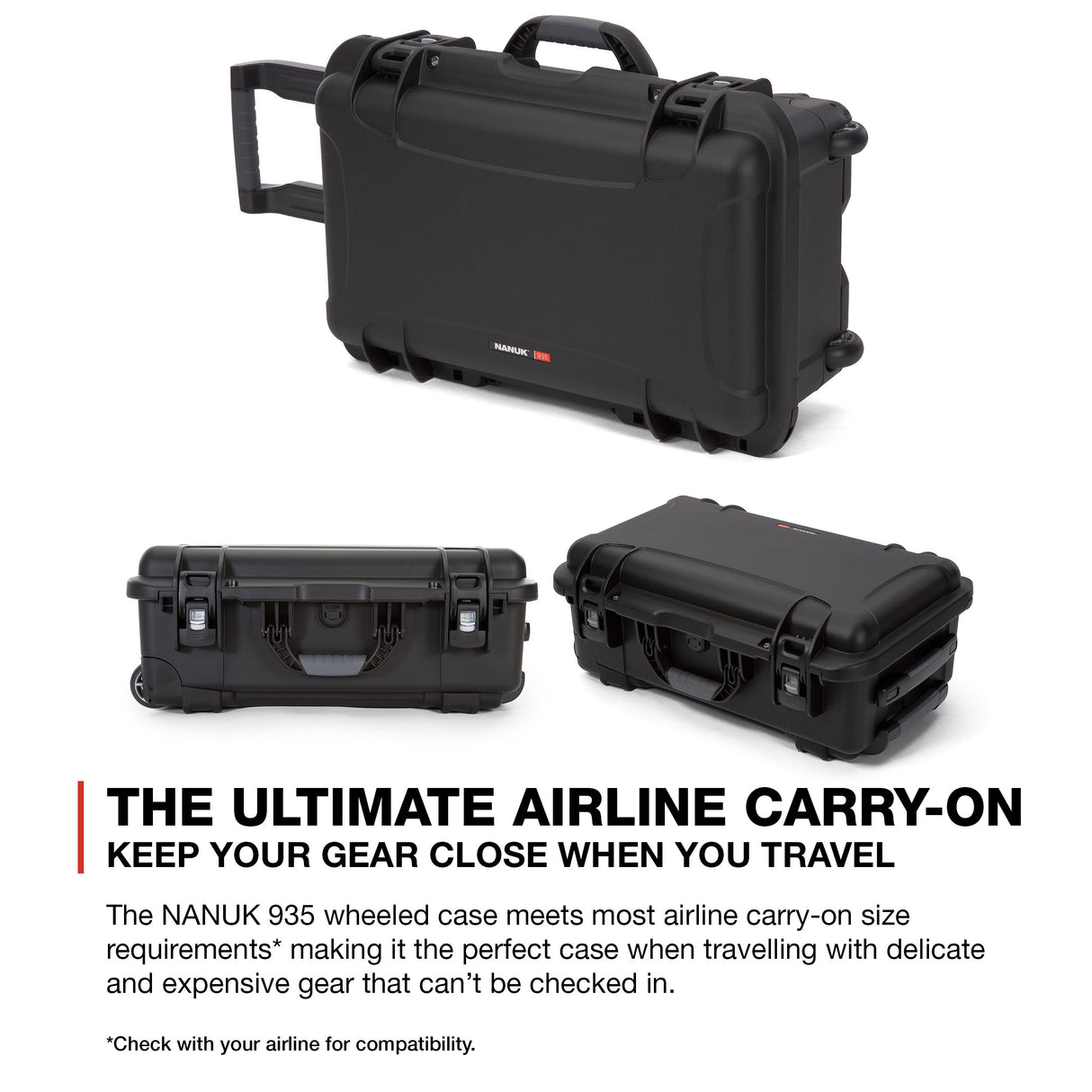 Nanuk 935 - Funda rígida Impermeable con Ruedas y Divisor Acolchado, Color Negro